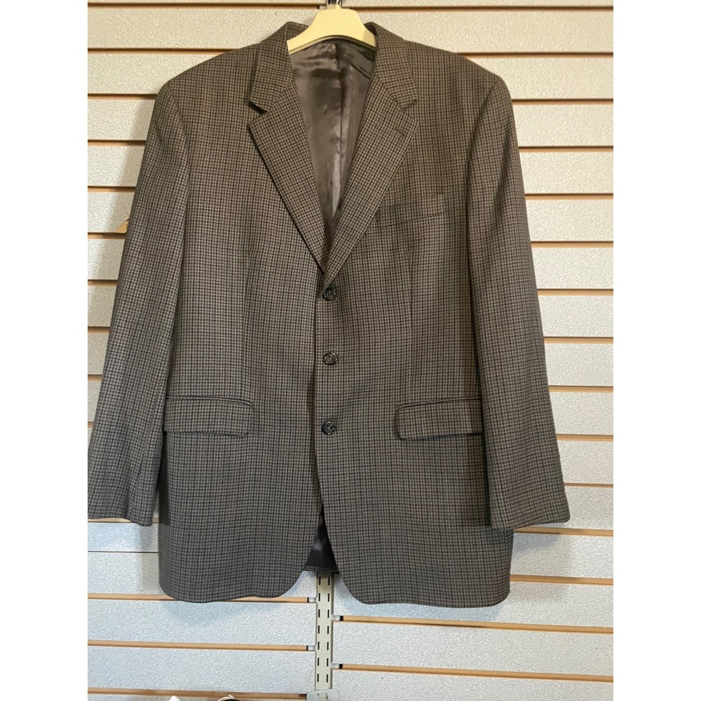 Ralph‎ Lauren Wool Blazer 46L Brown Houndstooth Elbow Patch Made for Dillard's